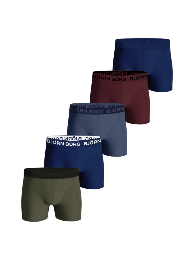 Björn Borg 5-pack Drenge Boxershorts Blå Bordeaux Og Grøn