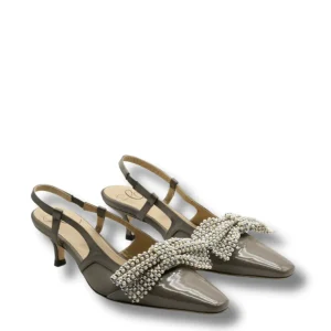 Custommade Grå Satin Slingback Anita Stilet Med Sløjfe