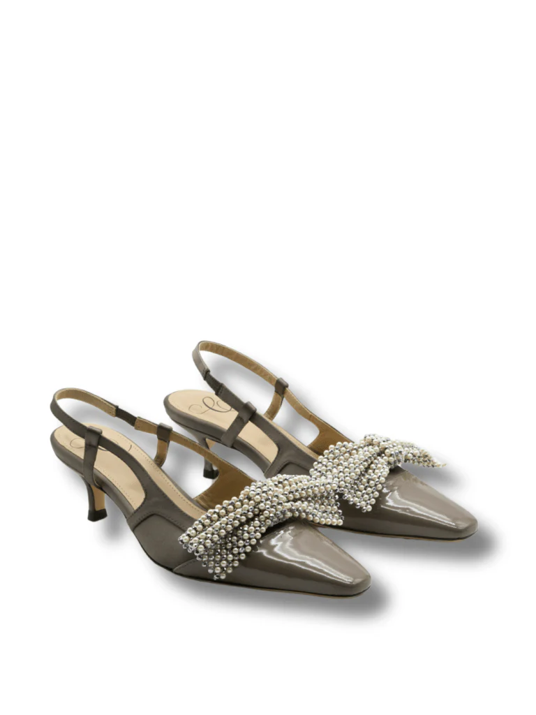 Custommade Grå Satin Slingback Anita Stilet Med Sløjfe - Bild 2