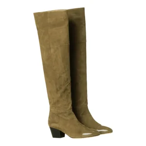 Khaki Lång Custommade Adonna Boot I Mocka