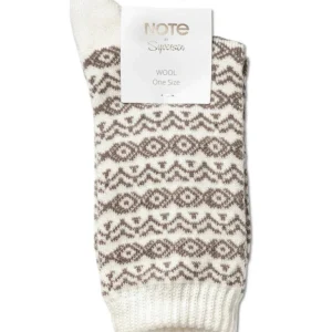 Note Offwhite Og Brun Dame Uldstrømpe
