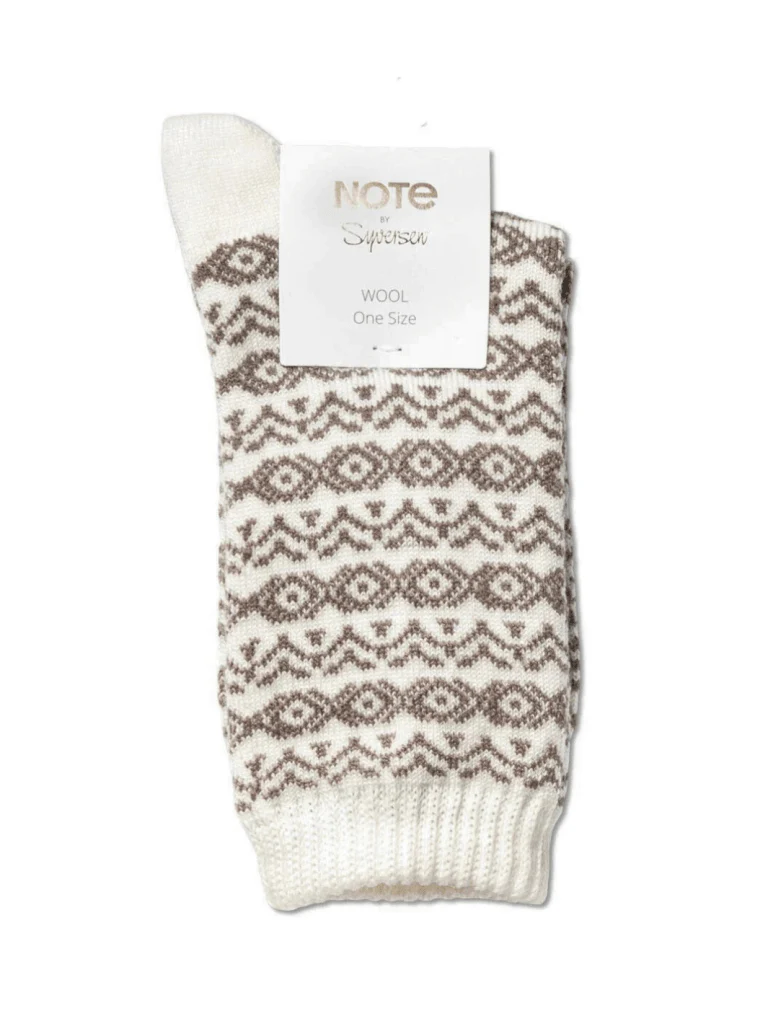 Note Offwhite Og Brun Dame Uldstrømpe