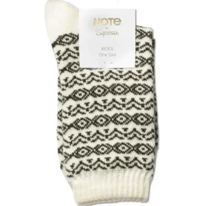 Note Offwhite Og Mørkegrøn Dame Uldstrømpe