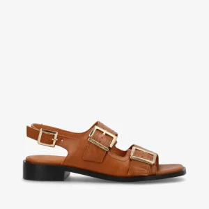 UPNEXT - Cognac læder - Sandal med lav hæl Dame
