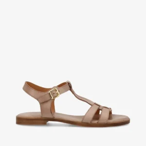 TULLY - Beige læder - Flad sandal Dame